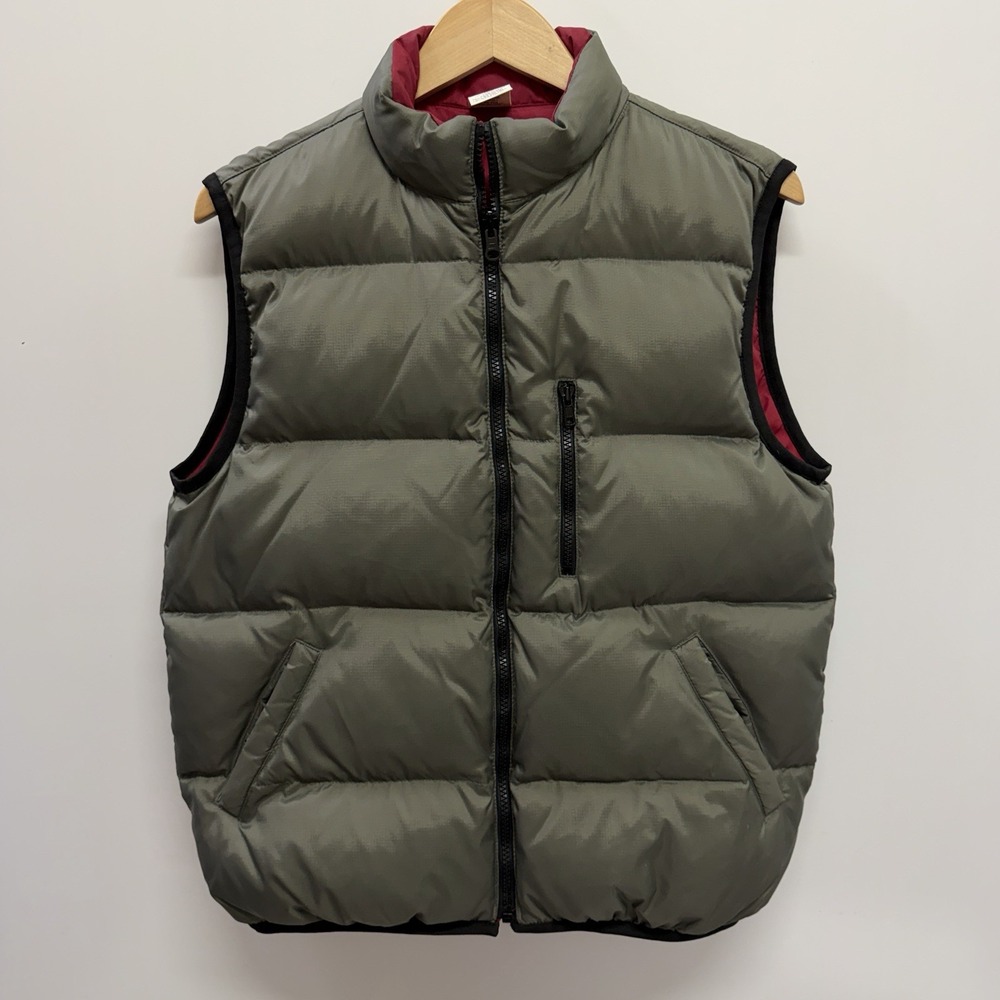 Vintage Y2K Old Navy Down Reversible Puffer Vest Size 14 Gray Red Womens